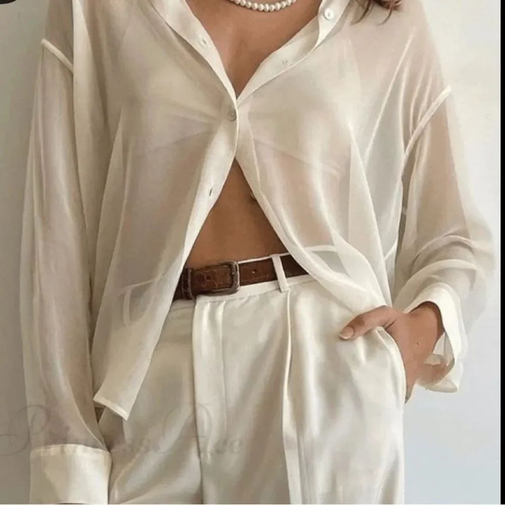 White silk button up top